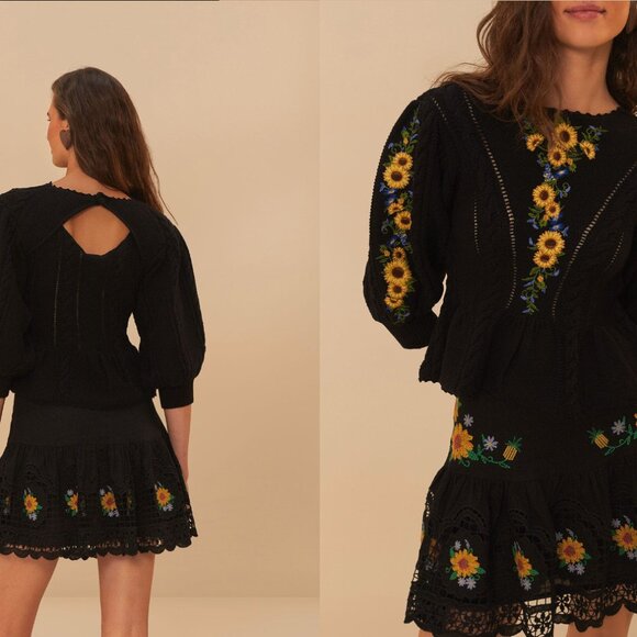 FARM Rio Black Floral Embroidery Knit Top - Picture 2 of 5